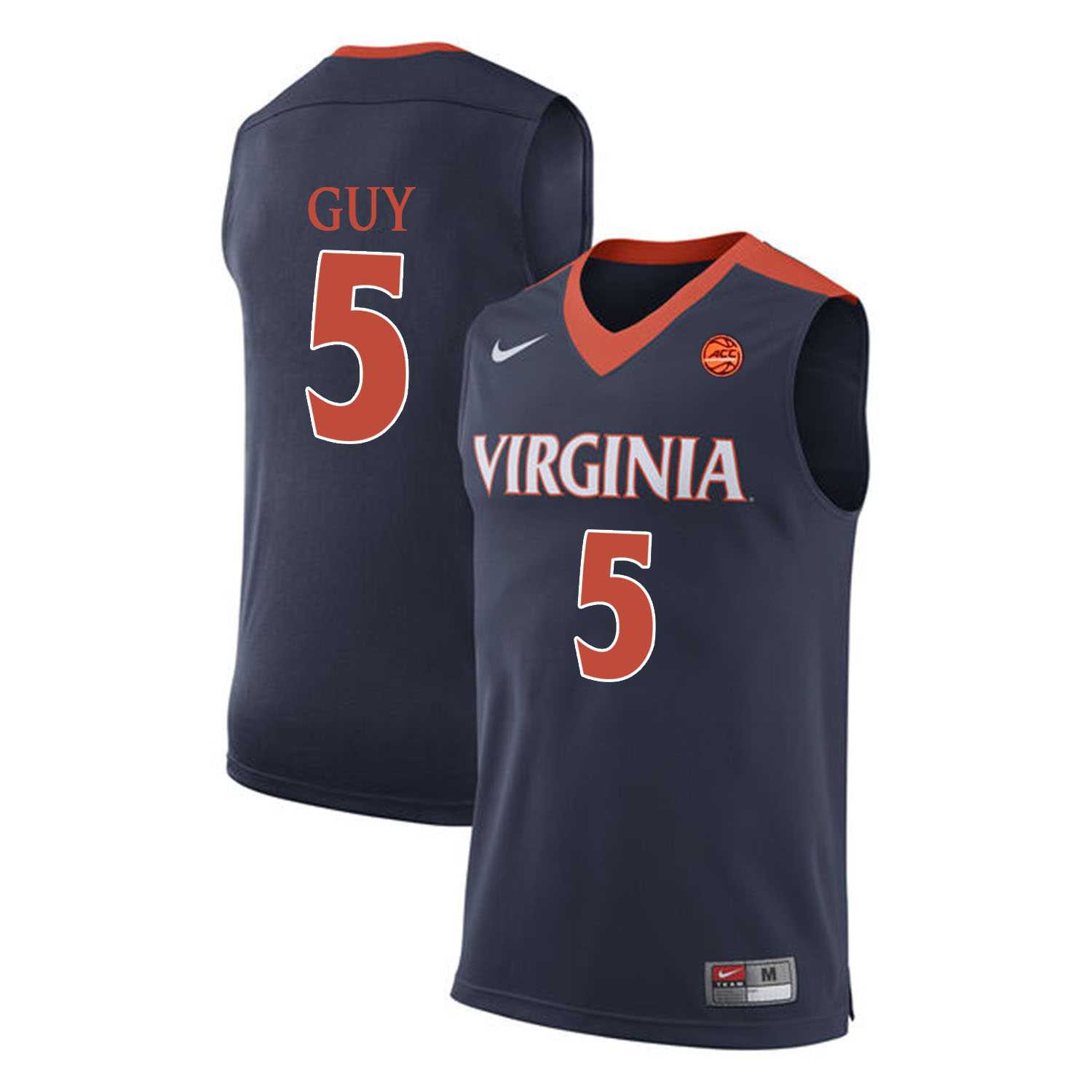 Virginia Cavaliers #5 Kyle Guy Navy College Basketball Jersey